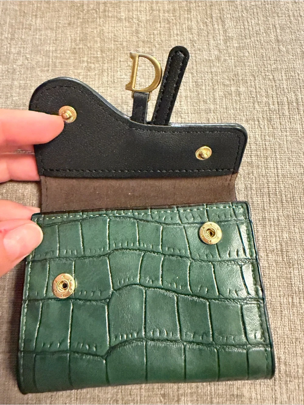 Designer Green Croc-Embossed Leather Wallet with D Accent
